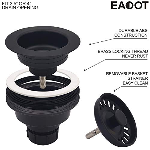 Eadot 3-1/2 Inch Black Kitchen Sink Drain Assembly With Basket Strainer And Stopper, Kitchen Drain Basket Strainer For Granite/Fireclay Kitchen Sinks #TOP4