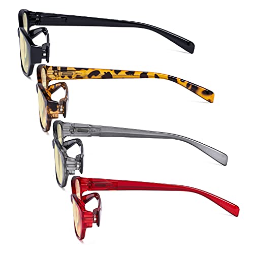 Image of Eyekepper 4 Pack Computer Reading Glasses Women - Spring Hinge Ladies Blue Light Blocking Readers Yellow Tinted +1.50