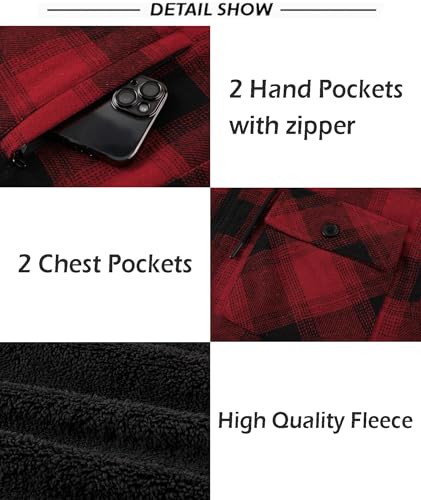 Image of SCODI Mens Flannel Hooded Jacket Fleece Sherpa Lined Zip Up Plaid Hoodies