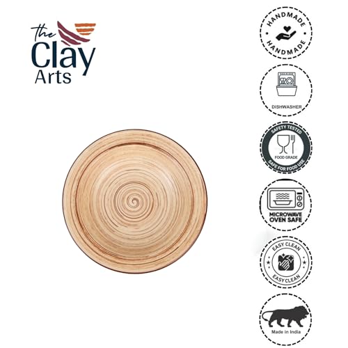 Image of Premium Pasta Plate, Ceramic Plate for Pasta, Small, Round & Deep Dish, Microwave & Dishwasher Safe, Handmade Stoneware, Elegant Tableware for Every Occasion, Spiral Beige, 7 Inch