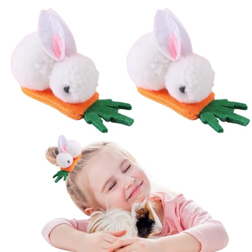2 Pcs Easter Bunny Hair Clips Plush Rabbit Barrettes with Carrot Cute Rabbit Ear Hairpin White Bunny Hairgrips Fluffy Hair Clips for Toddlers Girl Hair Accessories for Easter Holiday Party Decoration