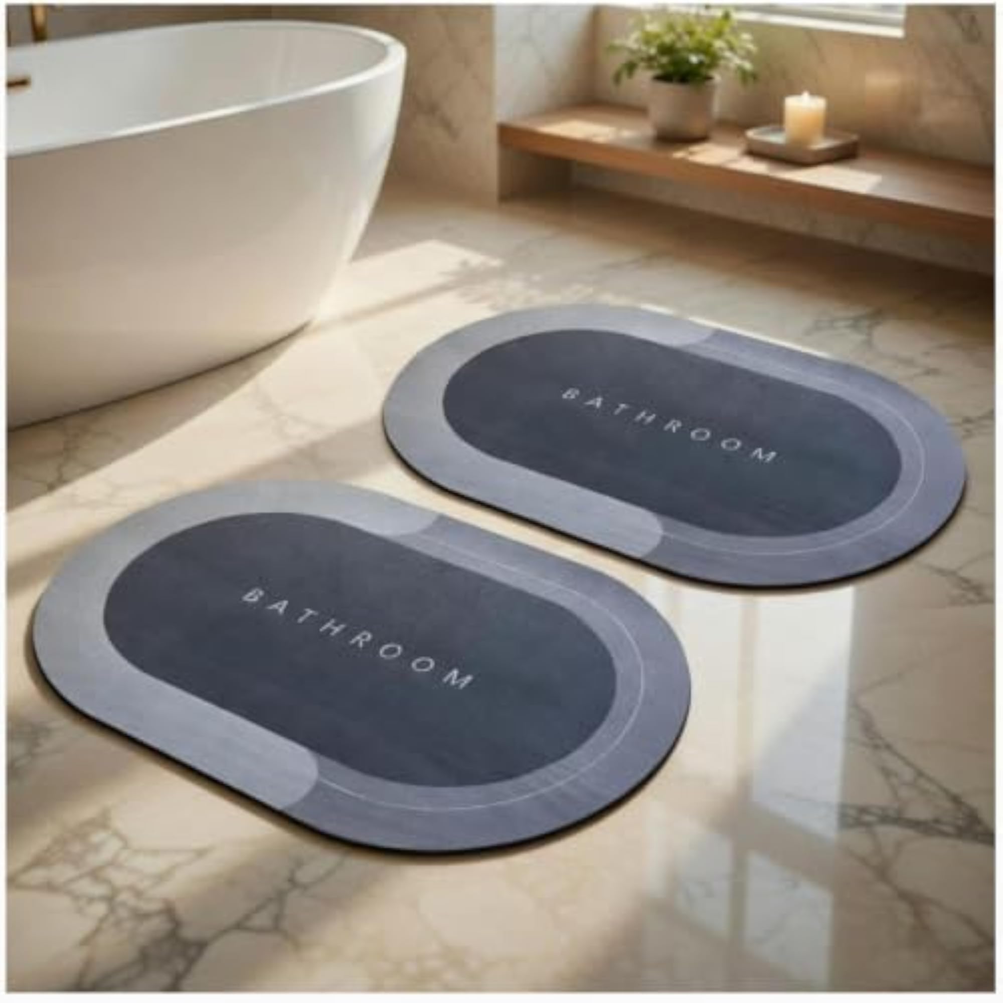 2 Pcs Super Absorbent Bathroom Mat Non Slip Quick Dry