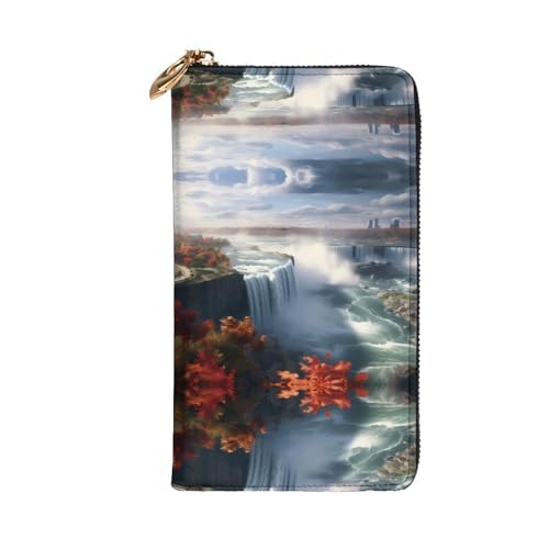 Leather Wallet 7.48 x 4.13 in - Stylish and Durable Wallet for Women with Multiple Compartments and Zipper Design Niagara Falls Pattern2