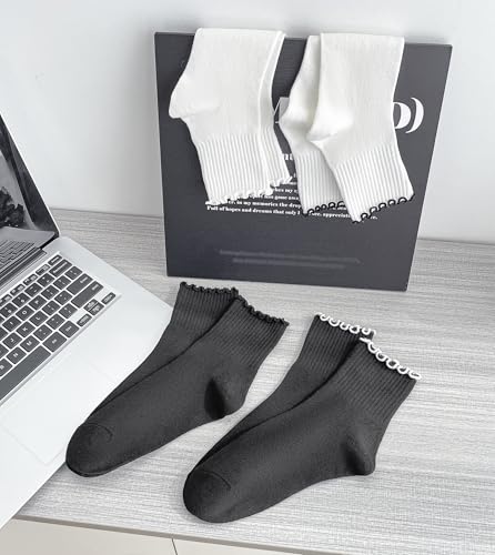 Image of Ruffle Ankle Socks for Women Size 5-9, Frilly Crew Breathable Cotton Trun-cuff Casual Calf Quarter Shoes Sock