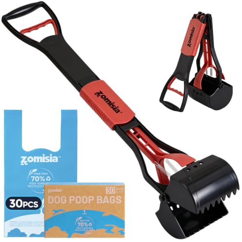 Image of ZOMISIA 32 inch Pooper Scooper with Waste Bags - Poop Scooper for Large Dogs with Long Handle High Strength Material and Durable Spring for Yard, 30 Count Poop Bags