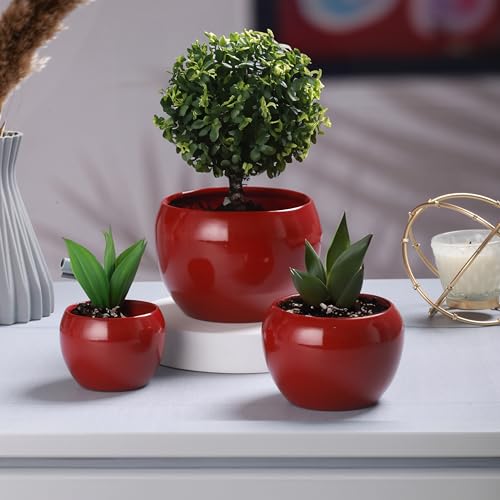 Image of Sunshine Solid Metal Tabletop Planters, Home Decor, Living Room, Office, Restaurant, Table Decor| (Set of 3, Without Plant) (Red)