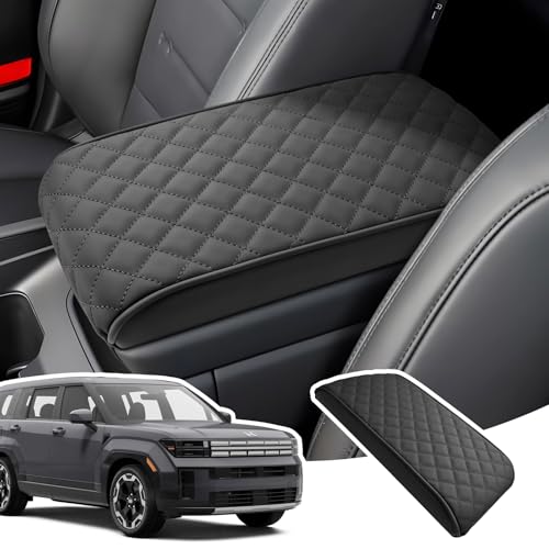 LANGBEAN Center Console Armrest Cover for 2024 2025 2026 Hyundai Santa Fe (SE/SEL/XRT/Limited/Calligraphy) Middle Console Waterproof Soft Leather Cushion Custom Fit Easy Installation (Black)