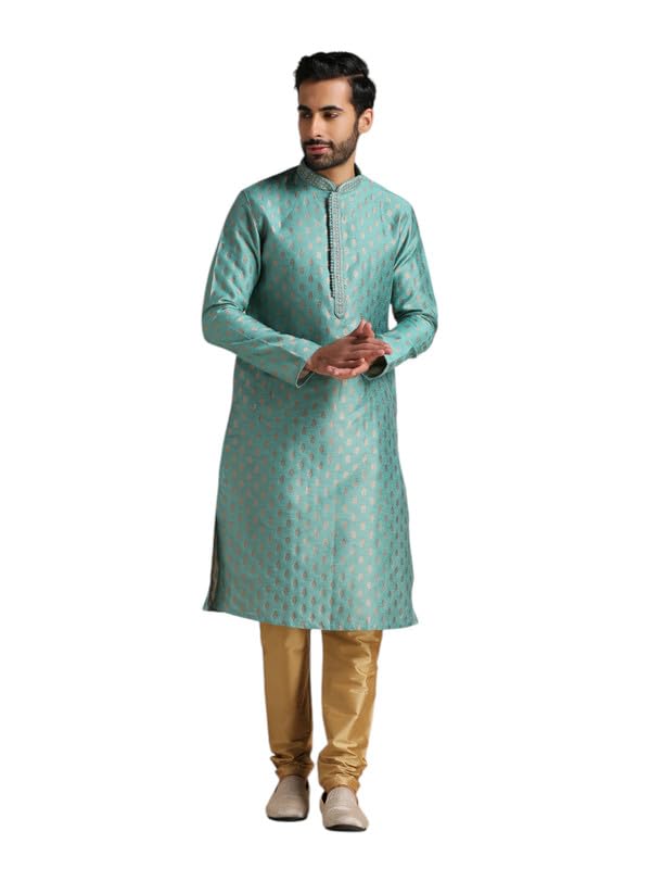 Image of Manyavar Men's Jacquard Hand Embroidered Kurta Set (2pcs)