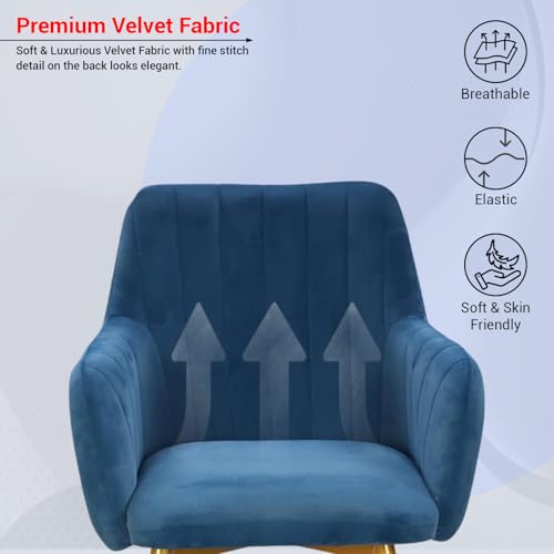 Image of Taboo Velvet Dining Chair Set of 2 | Upholstered Accent Arm Chairs | Soft Cushioned Seat with Backrest | Modern Velvet Fabric Chairs with Metal Legs | Living Room, Bedroom, Cafe & Restaurant| NavyBlue