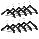 シンコハンガー(Shinkohanger) ベーシックスーツハンガー リバースジャケットストップ42 10本組 ブラック 日本製 360度回転フック付き コート アウター かたくずれ防止 滑り止め付 すべりどめ バー付き 型崩れ スラックス パンツ コート リユース 再生 SDGs 064283