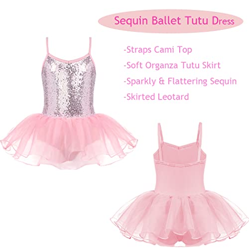 Flypigs Kids Girls Sequins Camisole Dress Glitter Tutu Dresses Strap Ballet Skirted Leotard Ballerina Performing Costume #TOP5