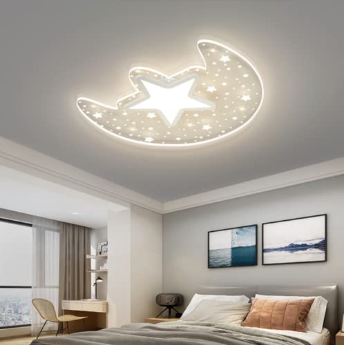 Luna de estrellas huecas Lámpara de Techo LED Fantasía Habitación Infantil Lámpara de Techo Araña para Dormitorio de Niños y Niñas, Habitación Infantil, 3 Luces, 17.9 * 16.7'', 30W
