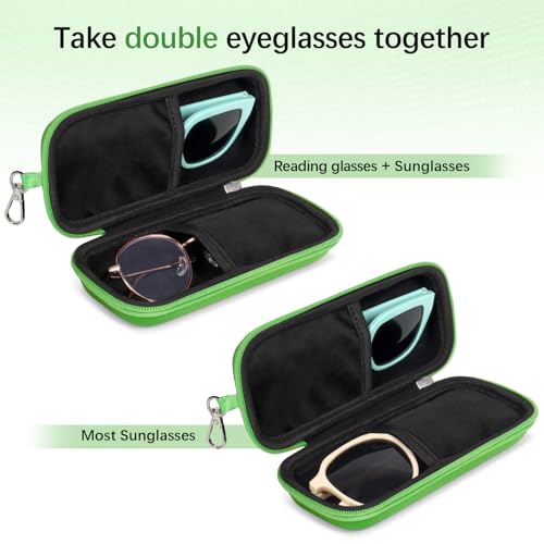 Image of Double Eyeglasses Case Hard Shell Dual Sunglasses Organizer with Zipper Closure Travel Eyewear Storage for Vehicle