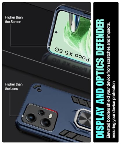 Image of WOW IMAGINE Shock Proof Back Case Mobile Cover for Xiaomi Redmi Note 12 5G | Poco X5 5G | Back Cover Case (Tough Armor | Hybrid PC + TPU | Ring Holder & in-Built Kickstand | Blue)