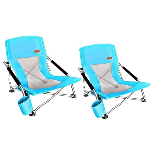 Nice C Adults Low Beach Chair, Sling, Folding, Portable, Concert, Kids, Boat, Sand Chair with Cup Holder & Carry Bag (2 Pack of Blue)