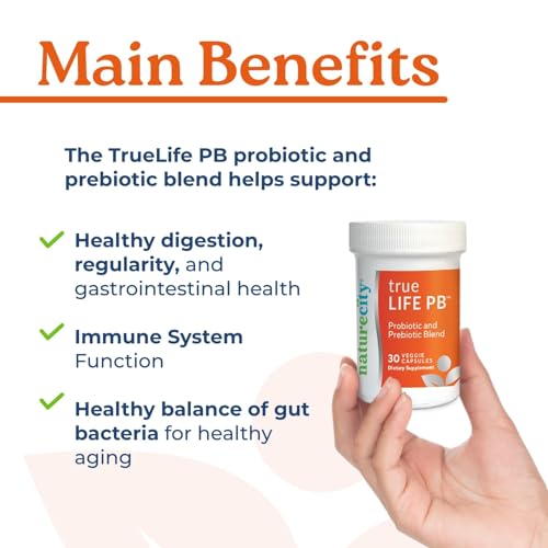 Image of NatureCity True-Life-PB Shelf Stable Blend Prebiotics and Probiotics for Women and Men - Digestive Gut Health Supplements for Women and Men - Dairy Free - (30 Veggie Capsules) (Pack of 2)