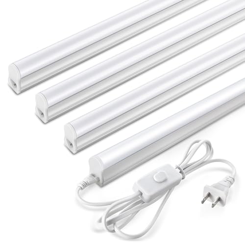 Pak 4FT LED Shop Lights, 2300LM 6500K Cool White, 20W Energy Efficient Linkable Ceiling and Under Cabinet Lighting, T5 Integrated Utility Fixture for Garage, Workshop, Basement, FCC Certified, 4 Pack