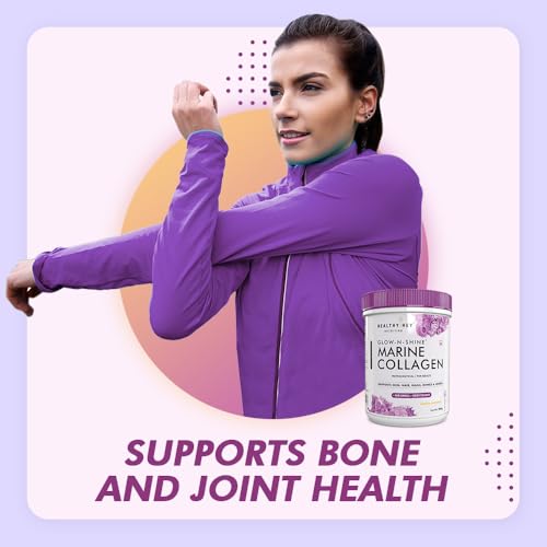 Image of HealthyHey Glow-n-Shine Marine Collagen Powder - Hydrolyzed | Type 1 Collagen Protein Supplement with Hyaluronic Acid | Amino Acids for Skin, Hair, Nails (Lemon,200g)