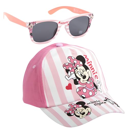 Disney Ensemble Casquette et Lunettes de Soleil Minnie Mouse McQueen pour Enfants | Lunettes de Soleil avec Protection UV400 et Casquette d’Été pour Voyages et...