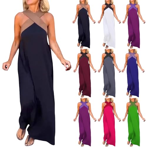 Womens Halter Dresses for Wedding Guest Criss Cross Strap Dress Flowy Casual Maxi Dresses Party Fashion Dress 2025 Black