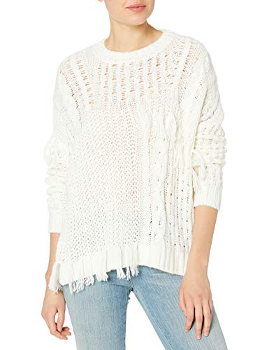 cupcakes and cashmere Junior's Romy Cable Knit Patch Works Stitch Sweater, Ivory, Large