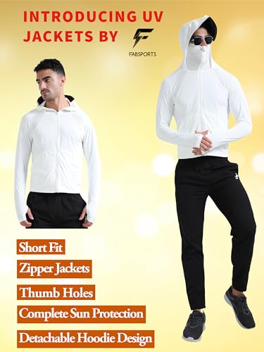 Image of FABSPORTS Men's UPF 50+ Sun Protection Jacket - Lightweight, Full Zip Summer Hoodie with Detachable Hood, Quick-Dry Fabric & Pockets, Ideal for Outdoor Use