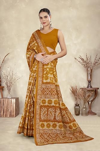 Image of TAMAIRA FASHION Mulmul Pure Cotton Saree For Woman Floral Batik Printed |Office Wear Daily Wear Sarees For Women Without Blouse Piece (Available in 16 Colours)