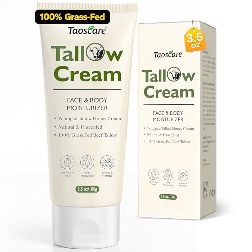Beef Tallow Creme - Rindertalg für Hautpflege, 100% Grasgefütterte Whipped Rindertalg Creme, Rindertalg Skincare mit Natürliche Honig, Feuchtigkeitscreme für Gesicht & Körper, unparfümiert, 100g