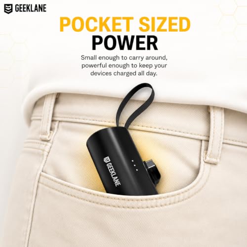 Image of Pocky Mini Power Bank 5000mAh, Compact Pocket & Keychain Size, Built-in Type-C & Lightning Cable, PD Fast Charging, USB-C Input /Output, LED Indicator, Portable Charger for iPhone, Android