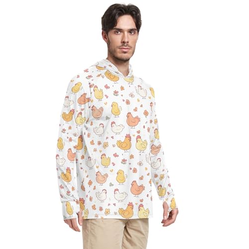 Cartoon Cute Chicken White Mens Sun Shirts Protection Long Sleeve Sailing Rash Guard UPF 50+ Golf Shirt S2