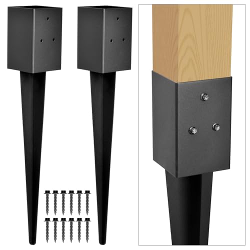 Fence Post Anchor 4x4 Heavy Duty Metal Fence Post Anchor Ground Spike 36x4x4 for Fence Mailbox Bird feeder Decking Banner ... with The Black Powder Coating Cover on The Surface (Set 2)