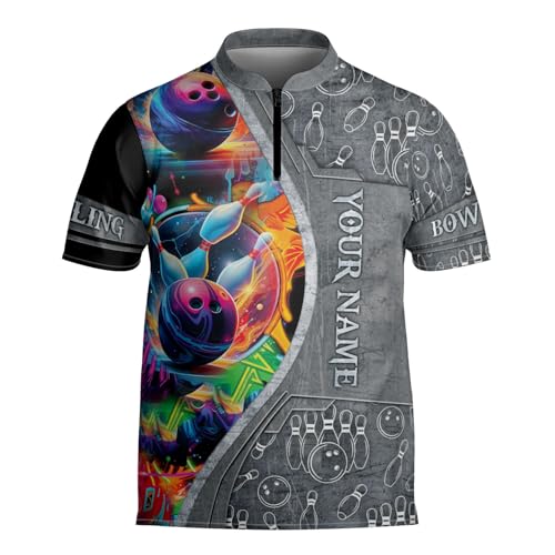 Custom Bowling Jerseys for Men Women Personalized Team Name 3D Quarter Zip Apparel Customized Bowling Jersey Shirts Unisex3