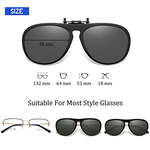 Image of Polarized Clip on Sunglasses Unisex Over Prescription Glasses Flip Up TR90 Frame (Black Lens)