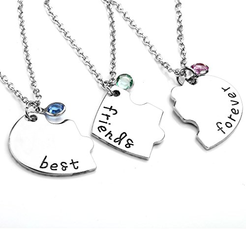 Top Plaza Best Friends Forever and Ever Necklaces for 3 BFF Heart Puzzle Matching Alloy Pendant Necklaces Set Friendship Jewelry for Sisters4