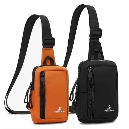 Peicees Pack of 2 Small Crossbody Bag for Men Women Mini Sling Bag Travel Running Phone Daypack Cross Body Shoulder Bags, Mini Orange and Small Black