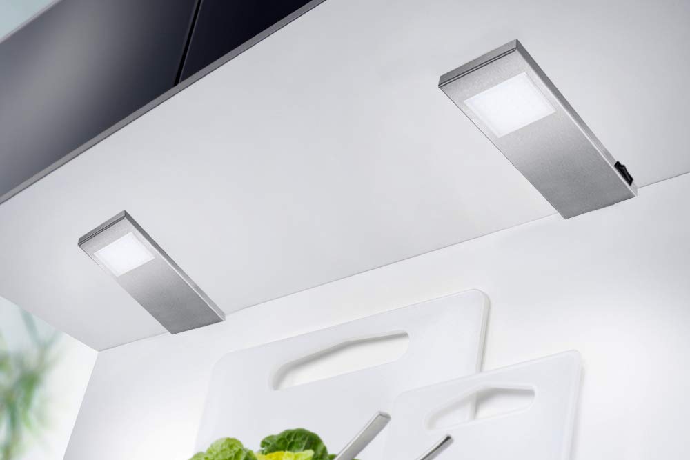 Thebo LED 91 Tadeo 3 in EDELSTAHL - SET 4 inkl. Leuchte mit Hauptschalter/Unterbauleuchten/Oberschrankleuchten
