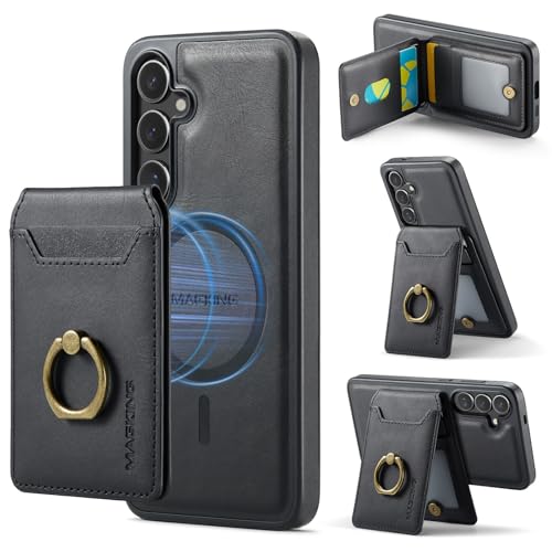 EITHNB Funda desmontable compatible con Galaxy S24 con tarjetero, bolsillo de cuero 2 en 1, funda delgada con bloqueo RFID, soporte magnético, extraíble a prueba de golpes, funda para teléfono cy