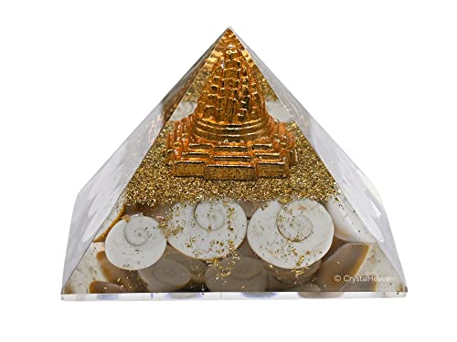 Image of Crystal Heaven Gomti Chakra Pyramid With Shree Yantra-Orgone Crystal Pyramid For Positive Energy,Vastu,Reiki And Chakra Healing