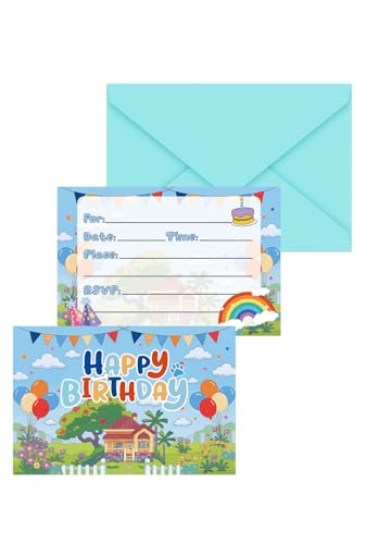 Rasonus 12Pcs Cute Cartoon Dog Birthday Invitations Set with Envelopes & Stickers Puppy Paw Theme Invitation Cards for Birthday Decorations Party favors Supplies