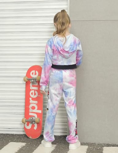 Image of Gaupafmb Girls Clothes 3PC Tie-dye with Butterfly Print Hoodie Sweatshirt Butterfly Print Cami Tops Sweatpants Girls
