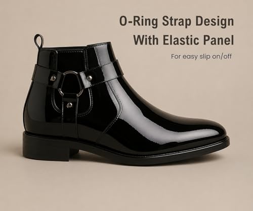 Image of Kraasa The Harness - Men's Stylish Vegan Leather Chelsea Boots with Side Zipper & O-Ring Strap Elastic Panel Ankle Boot (Tan /Black /Brown)