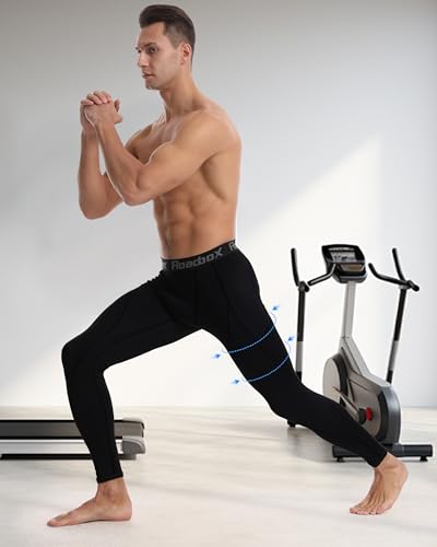 Roadbox 1 or 2 Pack Compression Pants Men, Running Workout Leggings with Pockets, Gym Basketball Athletic Tights Base Layer3