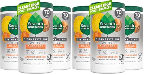 Image of Seventh Generation Disinfecting Multi-Surface Wipes, Lemongrass Citrus, 70 Count, Pack of 6 (Packaging May Vary)