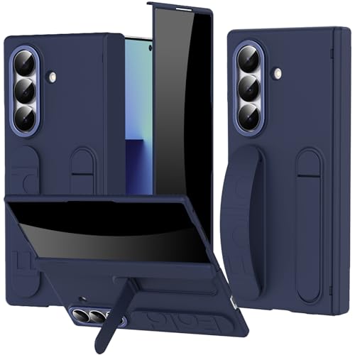 YQODSZ Wrist Strap for Samsung Galaxy Z Fold 7 Case, [Built in Privacy Screen Protector] Finger Strap Full-Body Case with Kickstand Hinge Cover Raised Edge Anti-spy Stand Cover for Z Fold 7 Blue by YQODSZ - Used condition - US$19.53