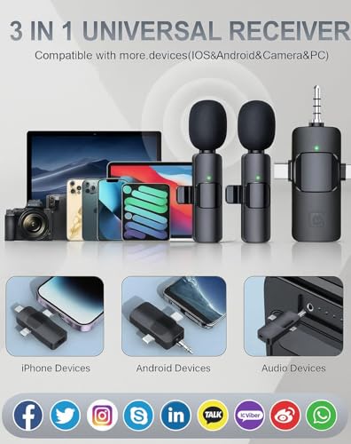 Image of Omnidirectional Wireless Lavalier Microphone for Android /iPhone 3 in 1 Collar Mic with USB-C & Lightning Plug | Rechargeable Wireless Mini Portable Bluetooth Speaker with Microphone (K-16 Black)