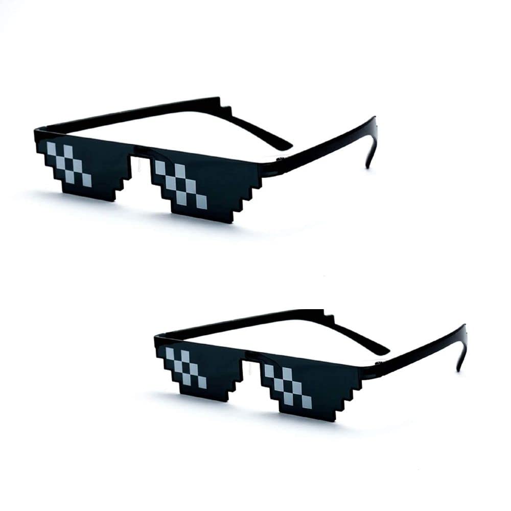 Unisex Rimless Deal with Thug Life Square Sunglass with Polygonal 8 Bits Style Pixel and Nose Pad (Pack 2, Thug Cool)