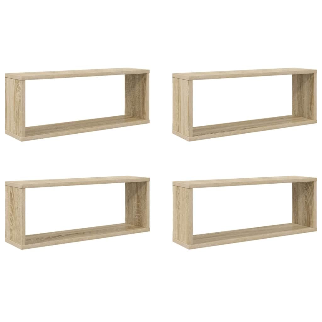 Set di 4 mensole da parete in rovere Sonoma, 60 x 15 x 23 cm, scaffali sospesi in legno, a cubo, per soggiorno e corridoio, scaffali sospesi per libri e decorazioni