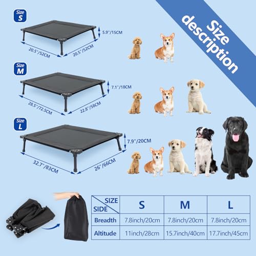pozico Faltbares Erhöhtes Hundebett – Tragbares Haustierbett mit Metallrahmen, Waschbar & Atmungsaktiv – Ideal für Kleine/Mittelgroße Hunde & Katzen – Für Innen, Außen, Reisen & Camping, S