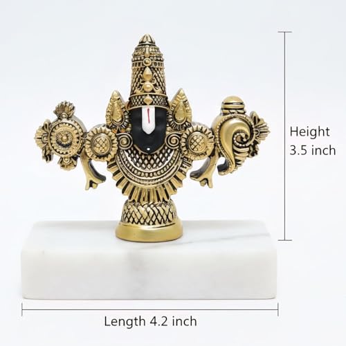 Image of ARNAVIRA Lord Balaji Face Idol | 4.2 x 3.5 Inch Gold Plated Venkateswara Face Murti for Pooja Room | Car Dashboard | Gifting | Home Temple Decor