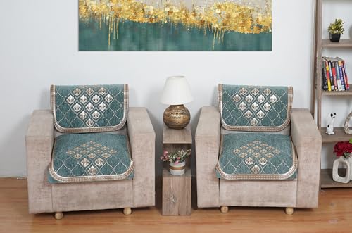 Image of MORADO Chenille 5 Seater Sofa Set Slipcover | Soft & Durable Sofa Cover for Living Room, Drawing Room & Office | Elegant Protective Furniture Cover - Sea Green